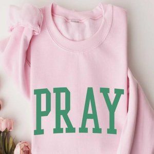 Plus Size Pink & Green PRAY Crew Sweater
